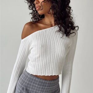 Princess Polly White Ribbed Off-Shoulder Sweater